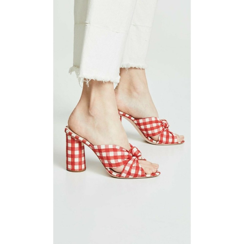 Loeffler Randall Coco Heeled Mules Sandals Sz 6 Red Gingham